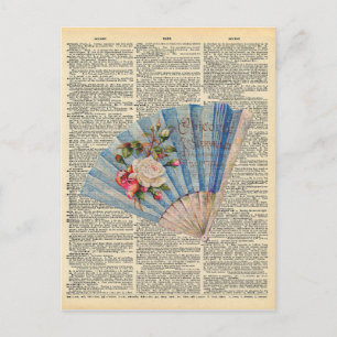Vintage Dictionary Art Feminine Folding Fan Postcard