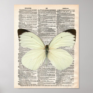 Vintage dictionary page and white butterfly poster