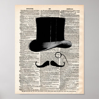 Vintage dictionary page with top hat poster