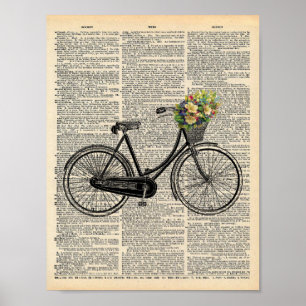 Vintage Dictionary Wall Art Bicycle with Flowers