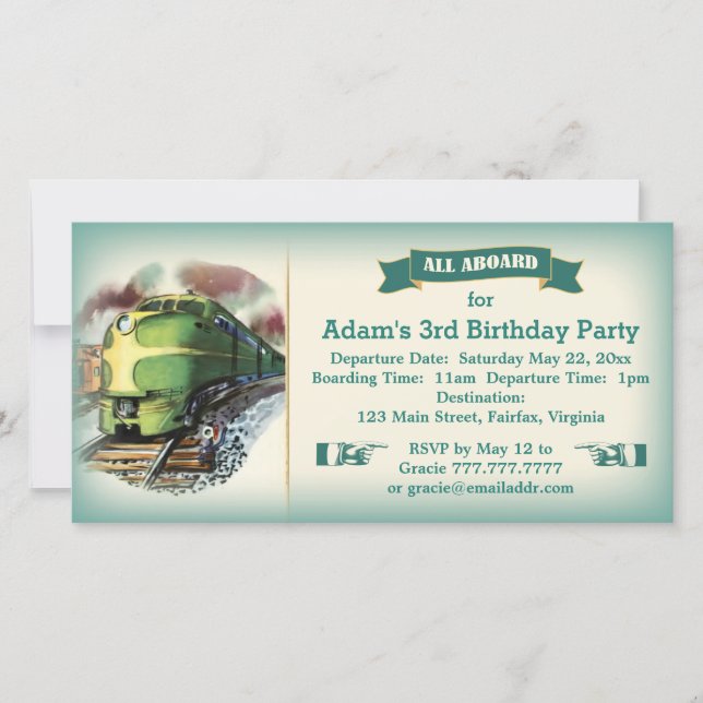 Vintage Diesel Train Birthday Party Invitation (Front)
