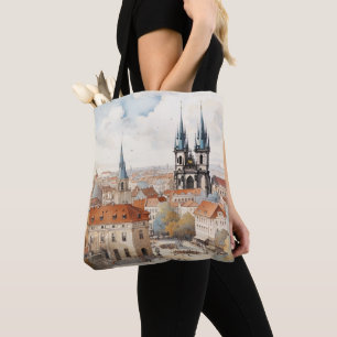 Vintage digital historical old town Prague. Tote Bag