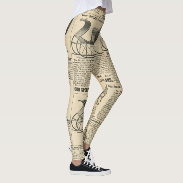 Vintage Digital Newsprint Newspaper Pattern womens Leggings (Right)