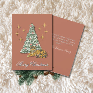 Vintage Dimensional Illusion Pink Tiger Christmas Holiday Card