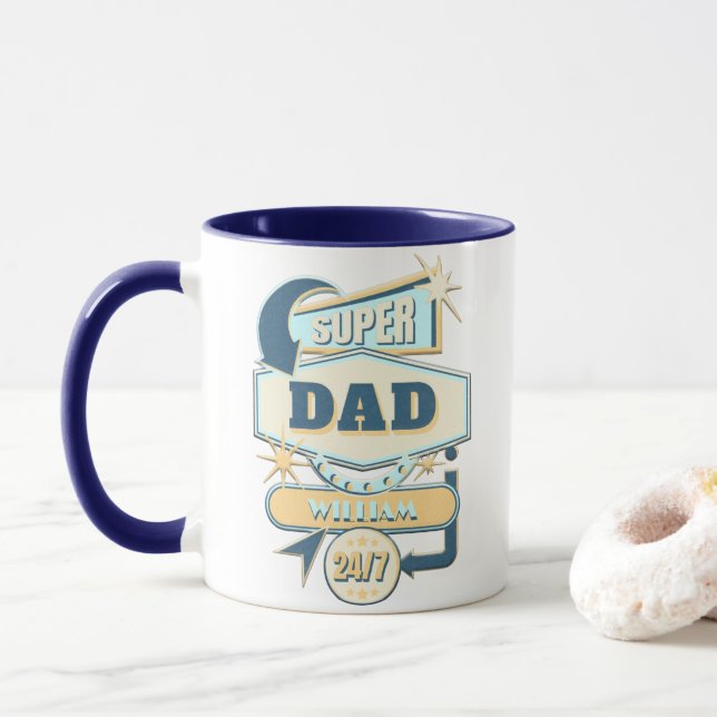 Vintage Diner Sign Super Dad Mug (With Donut)