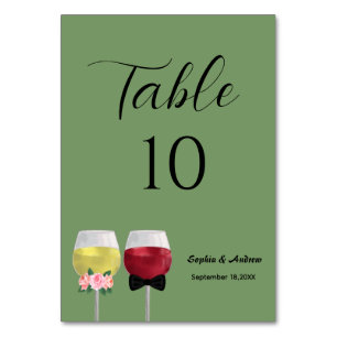 Vintage Dinner Party Bride and Groom Wine Wedding Table Number