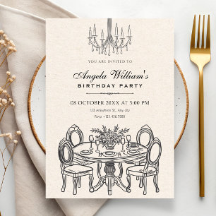 Vintage dinner table birthday invitation