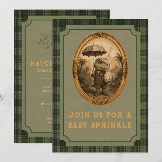 Vintage Dinosaur Baby Sprinkle Invitation (Front/Back)