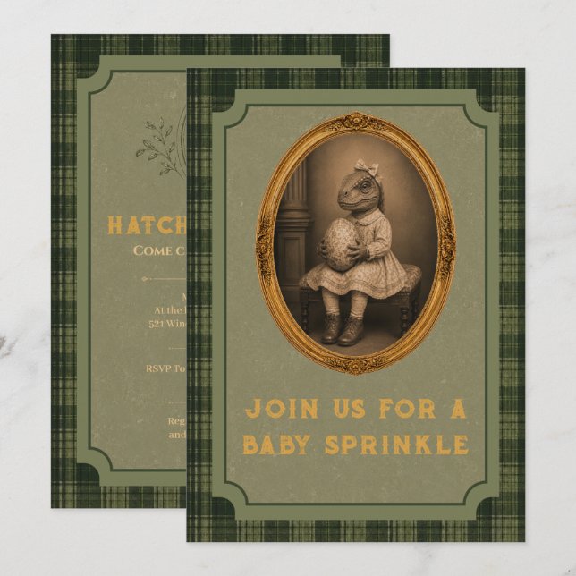 Vintage Dinosaur Baby Sprinkle Invitation (Front/Back)