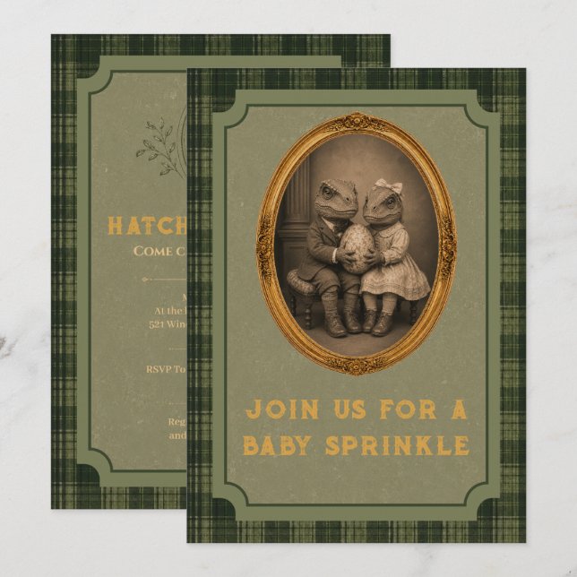 Vintage Dinosaur Baby Sprinkle Invitation (Front/Back)