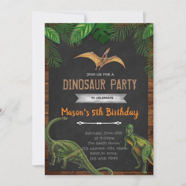 Vintage dinosaur birthday party invitation (Front)