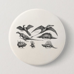 Vintage Dinosaur Illustration Retro Dinosaurs 7.5 Cm Round Badge