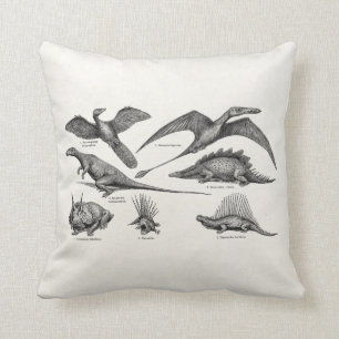 Vintage Dinosaur Illustration Retro Dinosaurs Cushion
