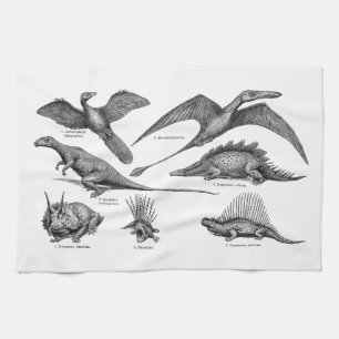 Vintage Dinosaur Illustration Retro Dinosaurs Tea Towel