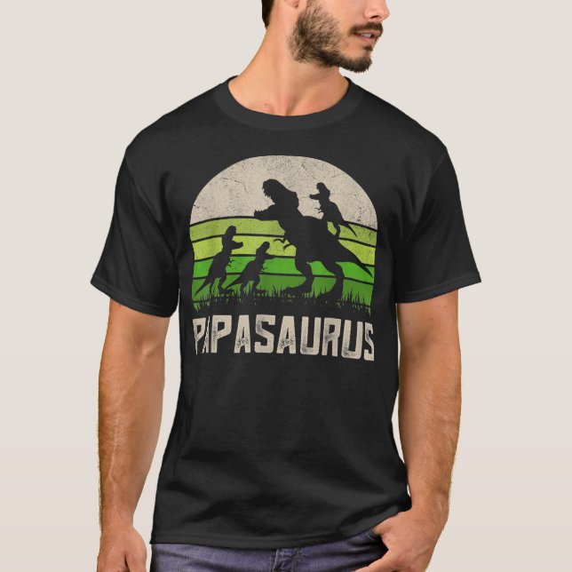 Vintage Dinosaur Papasaurus Kids Funny Father's T-Shirt (Front)