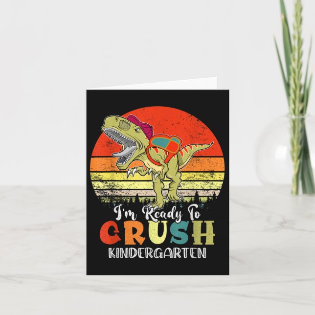 Vintage Dinosaur Ready To Crush Kindergarten Back  Card (Front)