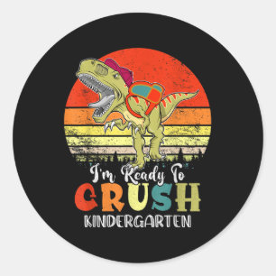 Vintage Dinosaur Ready To Crush Kindergarten Back Classic Round Sticker