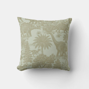 Vintage Dinosaur Toile Pattern Prehistoric Jungle Cushion