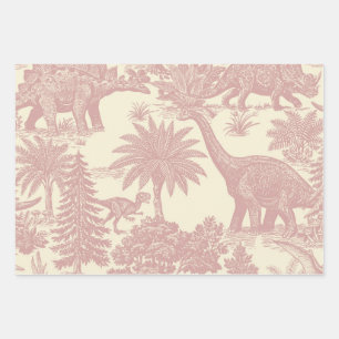 Vintage Dinosaur Toile Pattern Prehistoric Jungle Wrapping Paper Sheet