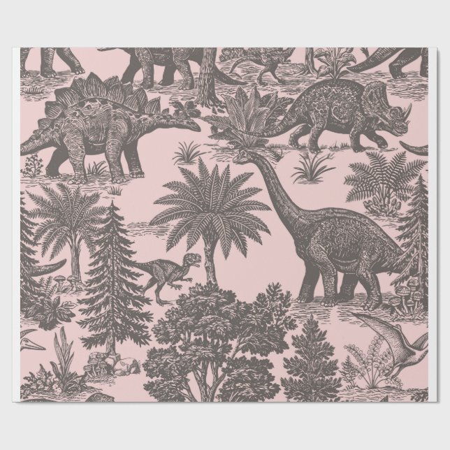 Vintage Dinosaur Toile Pattern Wrapping Paper (Flat)