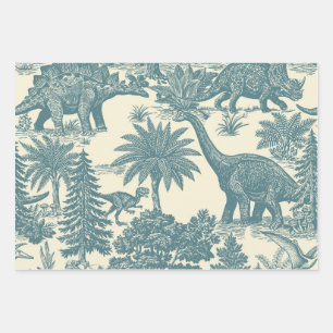 Vintage Dinosaur Toile Pattern Wrapping Paper Sheet