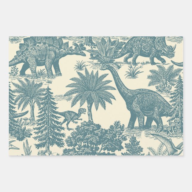 Vintage Dinosaur Toile Pattern  Wrapping Paper Sheet (Front)