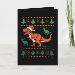 Vintage Dinosaur Ugly Christmas Sweater Xmas Retro Card