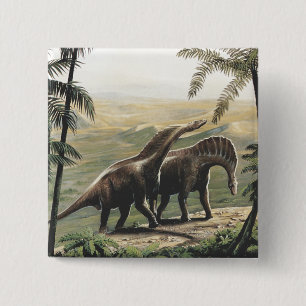 Vintage Dinosaurs, Amargasaurus with Palm Trees 15 Cm Square Badge