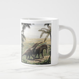 Vintage Dinosaurs, Amargasaurus with Palm Trees Large Coffee Mug