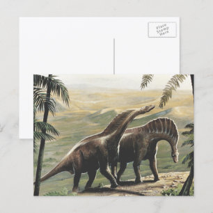 Vintage Dinosaurs, Amargasaurus with Palm Trees Postcard