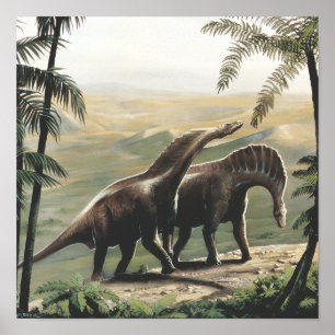 Vintage Dinosaurs, Amargasaurus with Palm Trees Poster