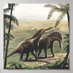 Vintage Dinosaurs, Amargasaurus with Palm Trees Poster