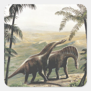 Vintage Dinosaurs, Amargasaurus with Palm Trees Square Sticker