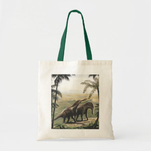 Vintage Dinosaurs, Amargasaurus with Palm Trees Tote Bag