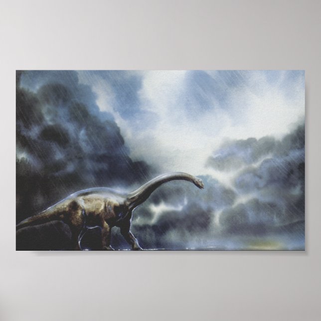 Vintage Dinosaurs, Barapasaurus with Storm Clouds Poster (Front)