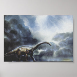 Vintage Dinosaurs, Barapasaurus with Storm Clouds Poster