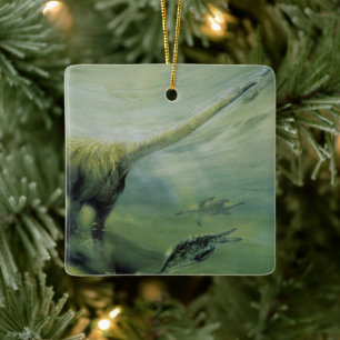 Vintage Dinosaurs, Brachiosaurus Swimming in Ocean Ceramic Ornament