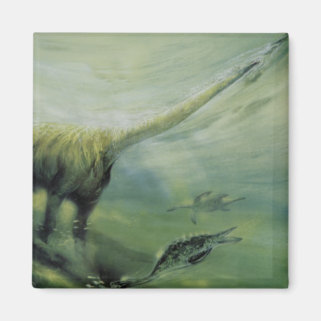Vintage Dinosaurs, Brachiosaurus Swimming in Ocean Magnet (Front)