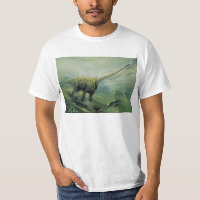 Vintage Dinosaurs, Brachiosaurus Swimming in Ocean T-Shirt (Front)