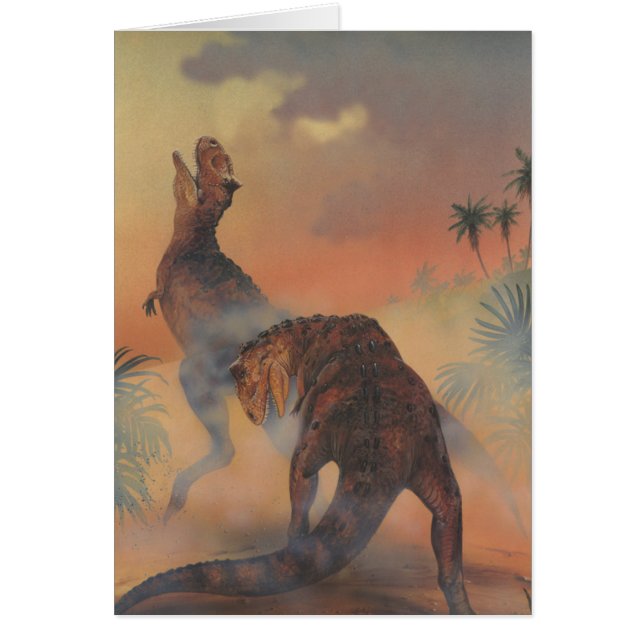 Vintage Dinosaurs, Carnotaurus Roaring in Jungle (Front)