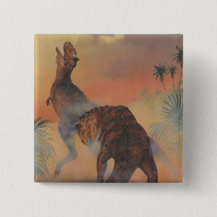 Vintage Dinosaurs, Carnotaurus Roaring in Jungle 15 Cm Square Badge