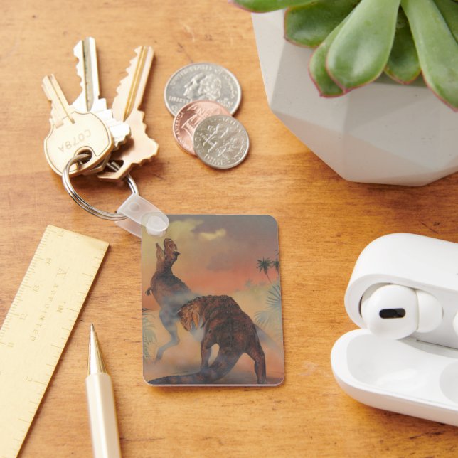Vintage Dinosaurs, Carnotaurus Roaring in Jungle Key Ring (Desk)