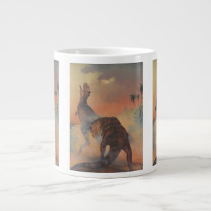 Vintage Dinosaurs, Carnotaurus Roaring in Jungle Large Coffee Mug