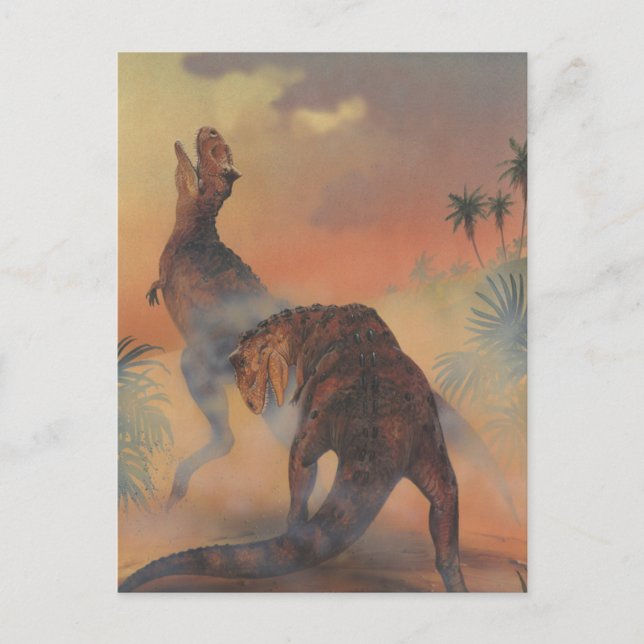 Vintage Dinosaurs, Carnotaurus Roaring in Jungle Postcard (Front)