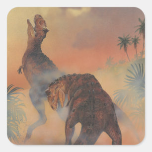Vintage Dinosaurs, Carnotaurus Roaring in Jungle Square Sticker