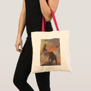 Vintage Dinosaurs, Carnotaurus Roaring in Jungle Tote Bag