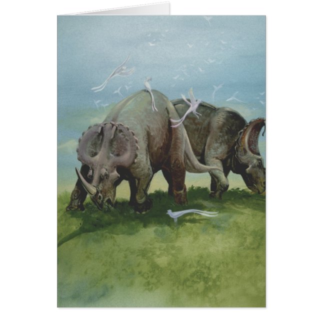 Vintage Dinosaurs, Centrosaurus Grazing in Meadow (Front)