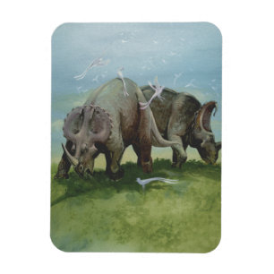 Vintage Dinosaurs, Centrosaurus Grazing in Meadow Magnet
