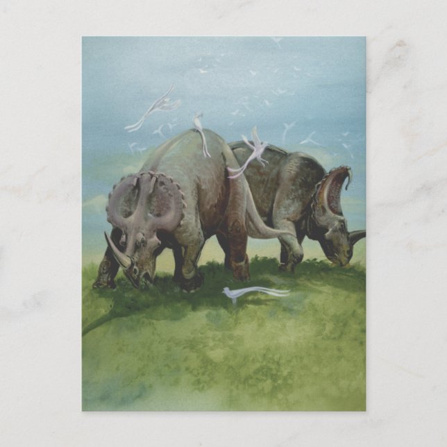 Vintage Dinosaurs, Centrosaurus Grazing in Meadow Postcard (Front)
