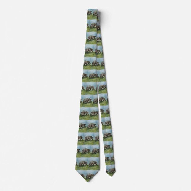 Vintage Dinosaurs, Centrosaurus Grazing in Meadow Tie (Front)